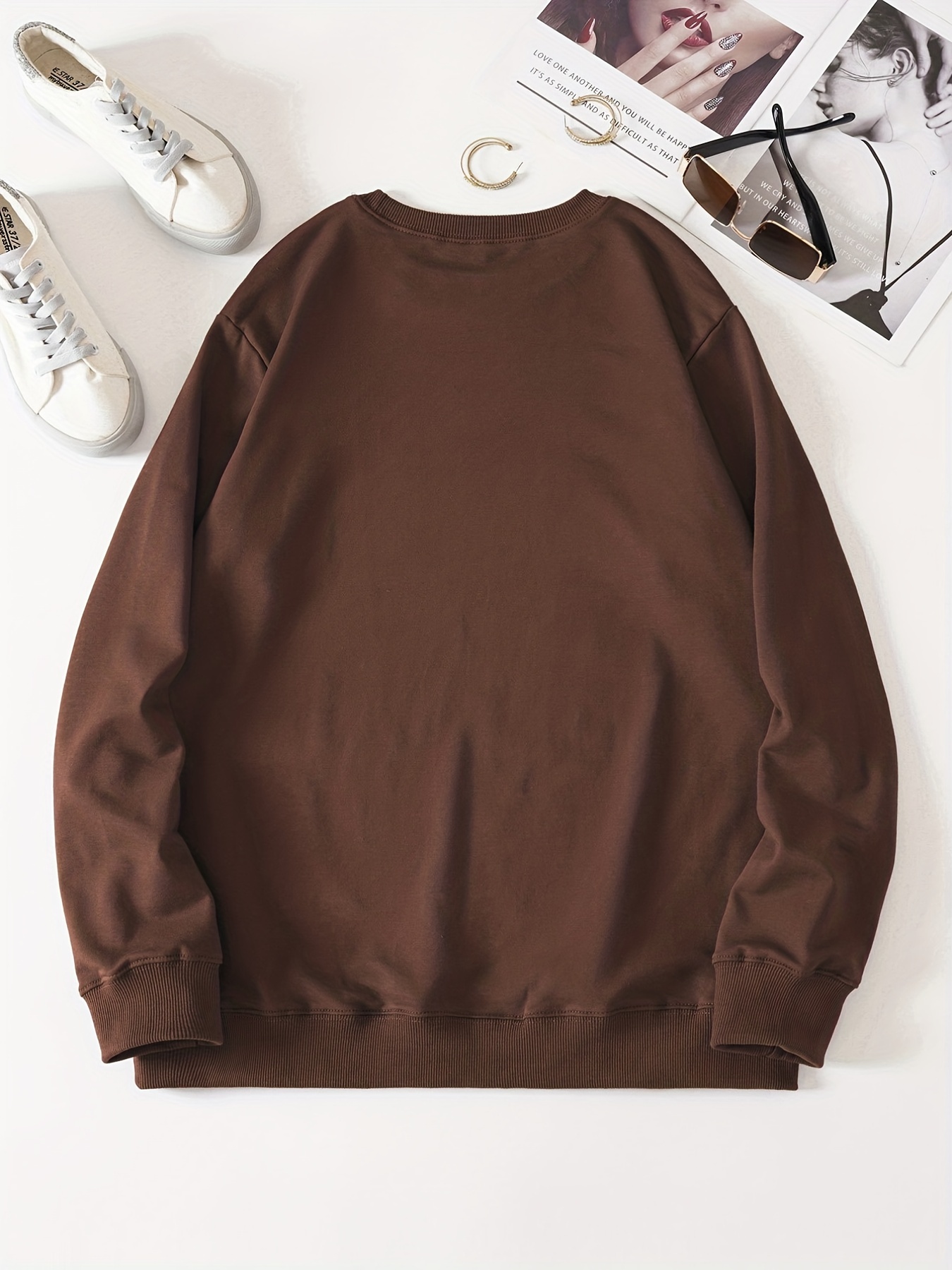 solid crew neck pullover sweatshirt casual long sleeve sweatshirt for fall winter womens clothing details 26