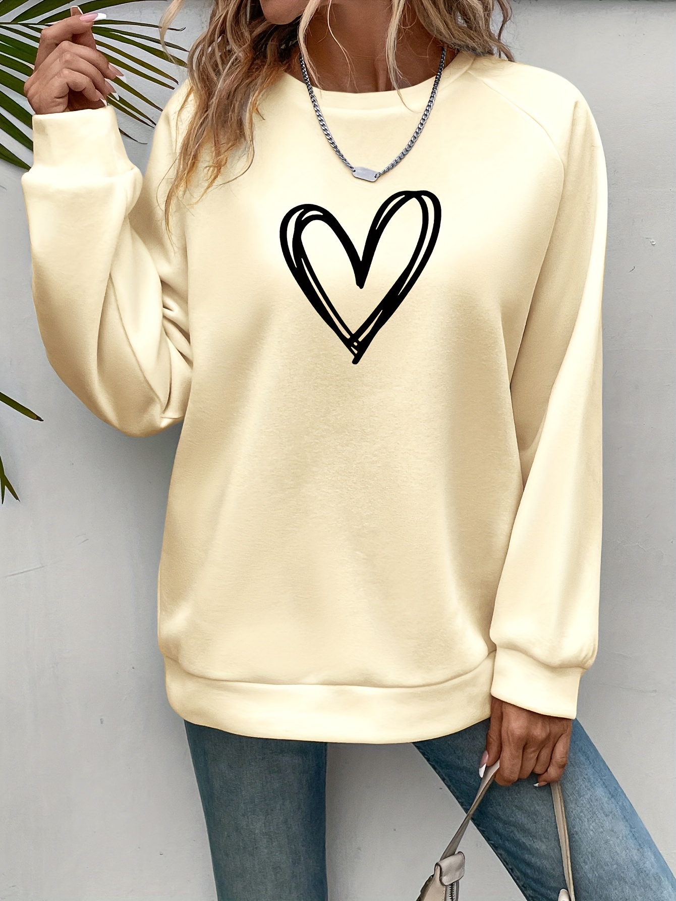 heart print pullover sweatshirt casual long sleeve crew neck sweatshirt for spring fall womens clothing details 14