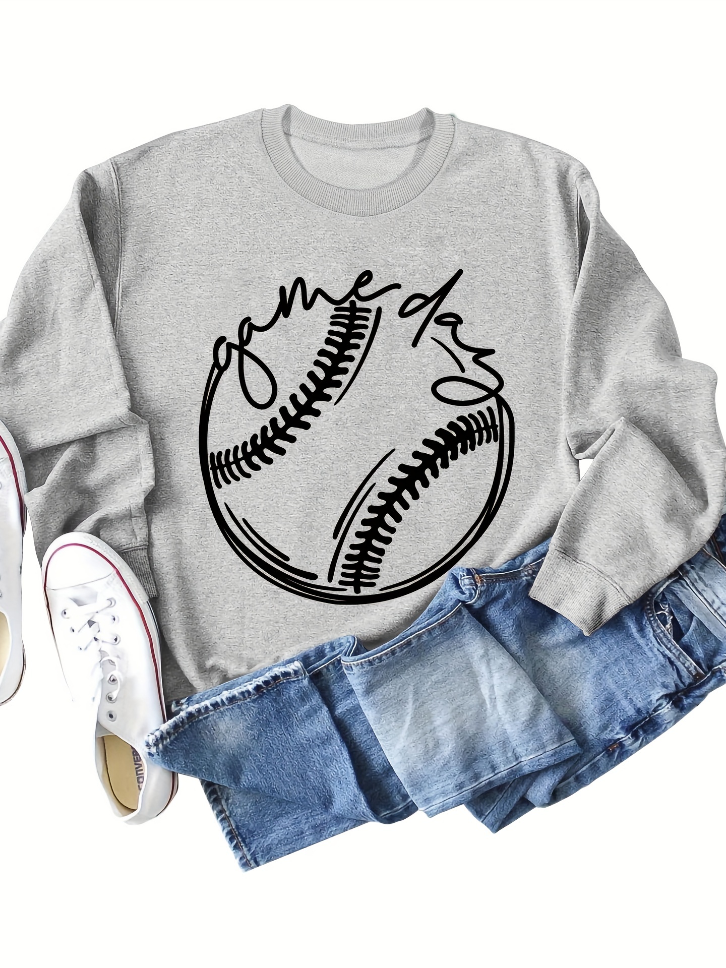 baseball print pullover sweatshirt casual long sleeve crew neck sweatshirt for fall winter womens clothing details 7