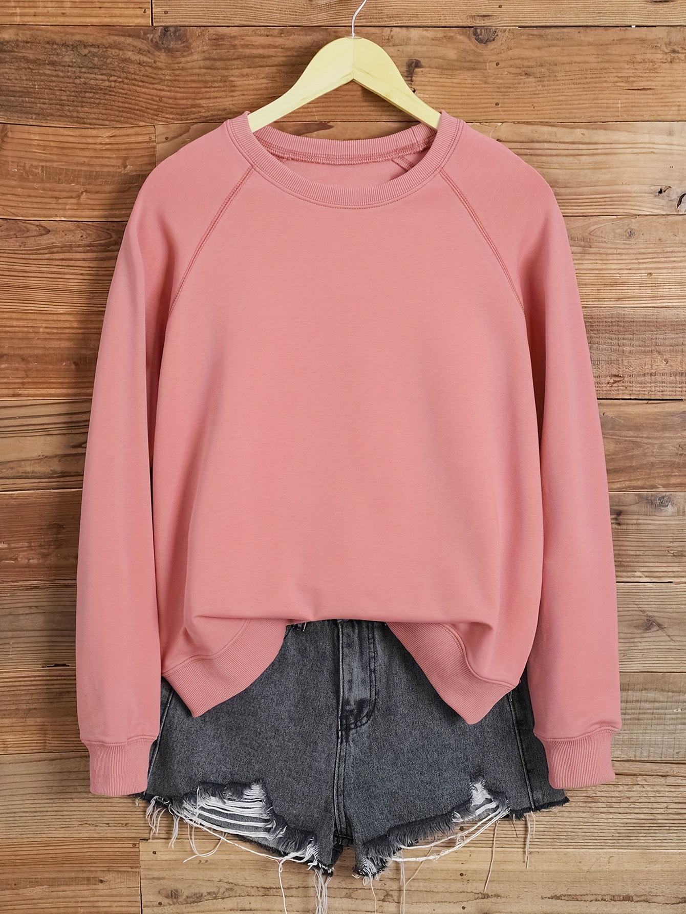 solid color pullover sweatshirt casual raglan sleeve crew neck sweatshirt for fall winter womens clothing details 0