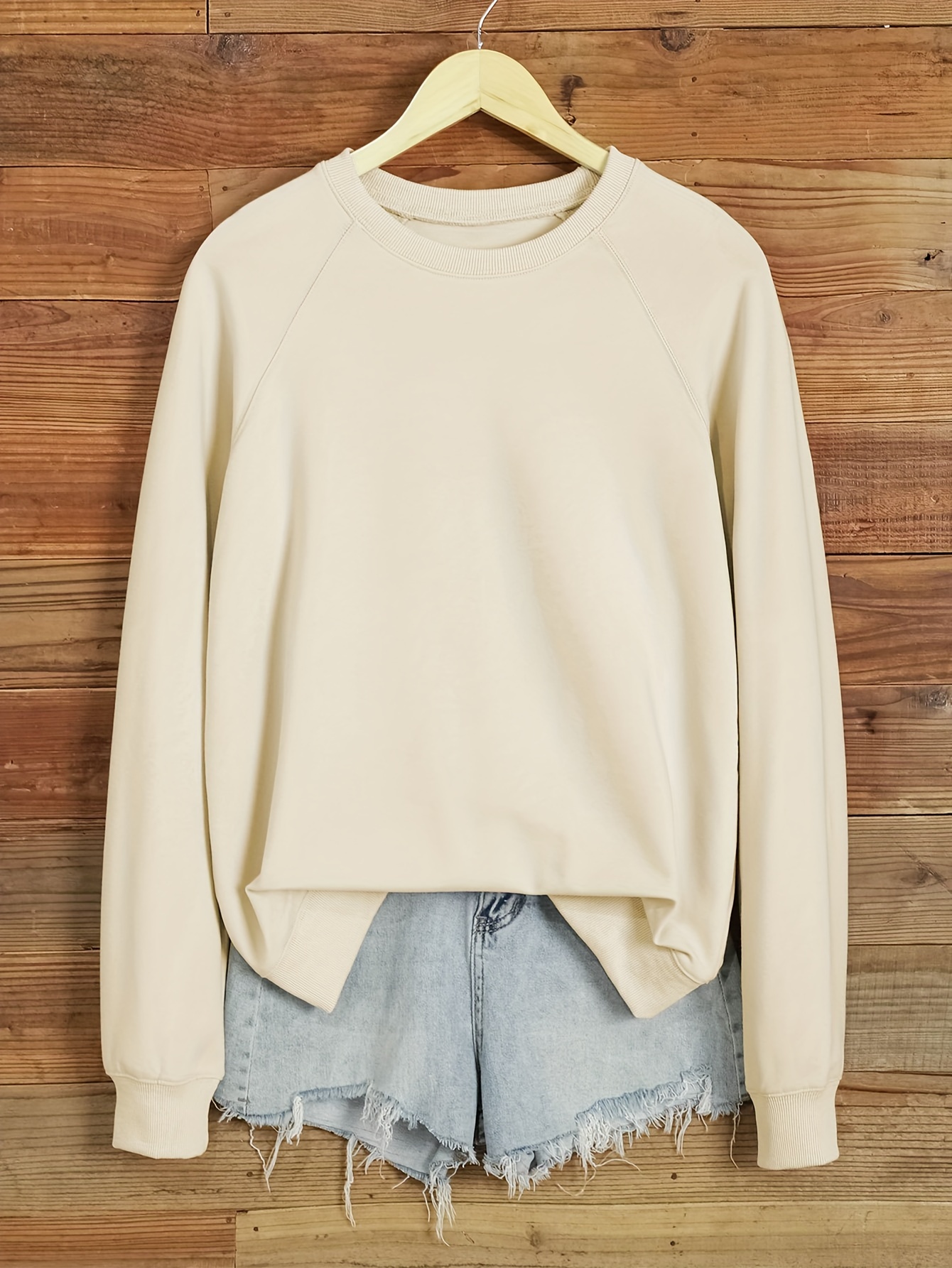 solid color pullover sweatshirt casual raglan sleeve crew neck sweatshirt for fall winter womens clothing details 10