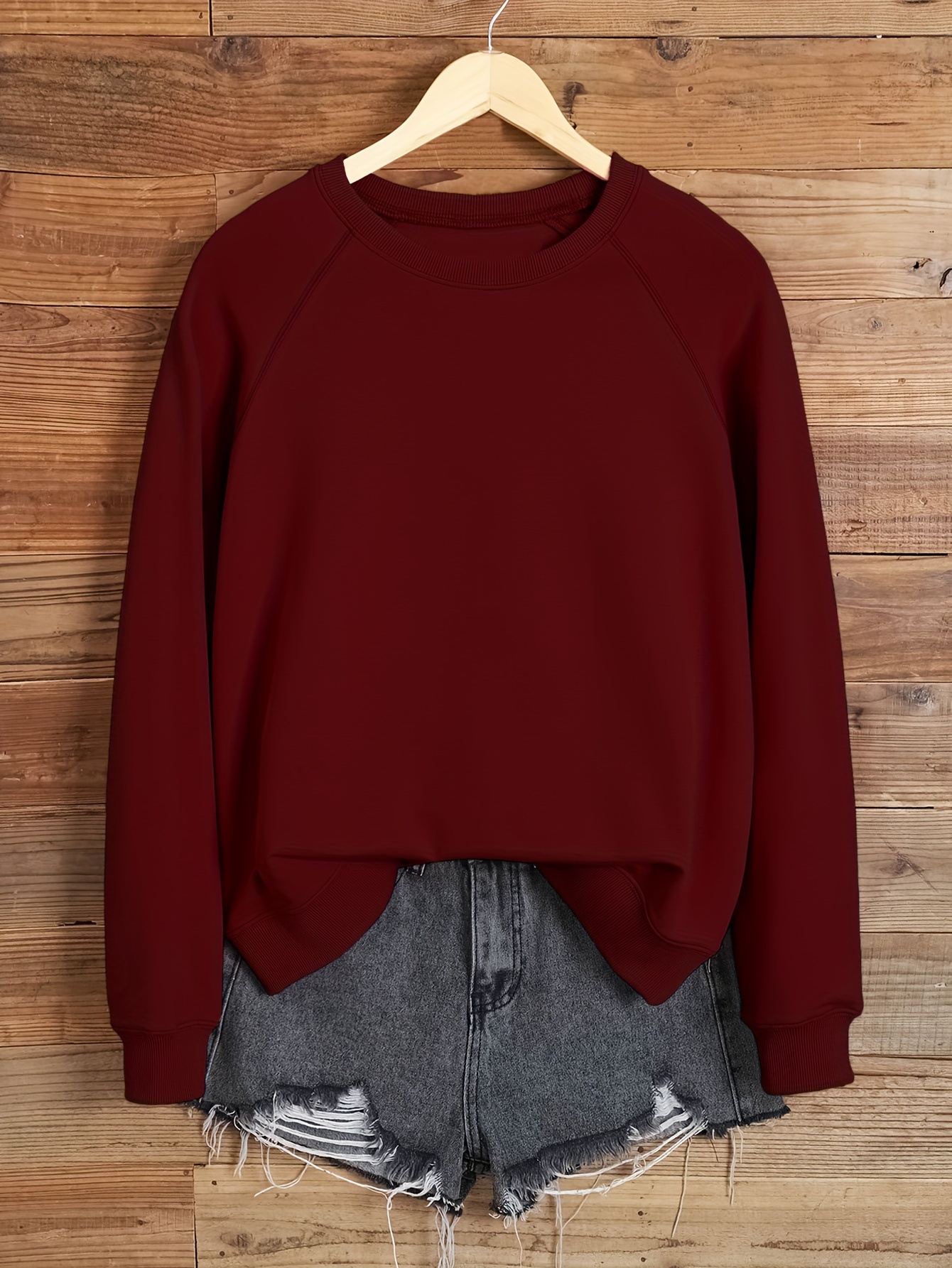 solid color pullover sweatshirt casual raglan sleeve crew neck sweatshirt for fall winter womens clothing details 25