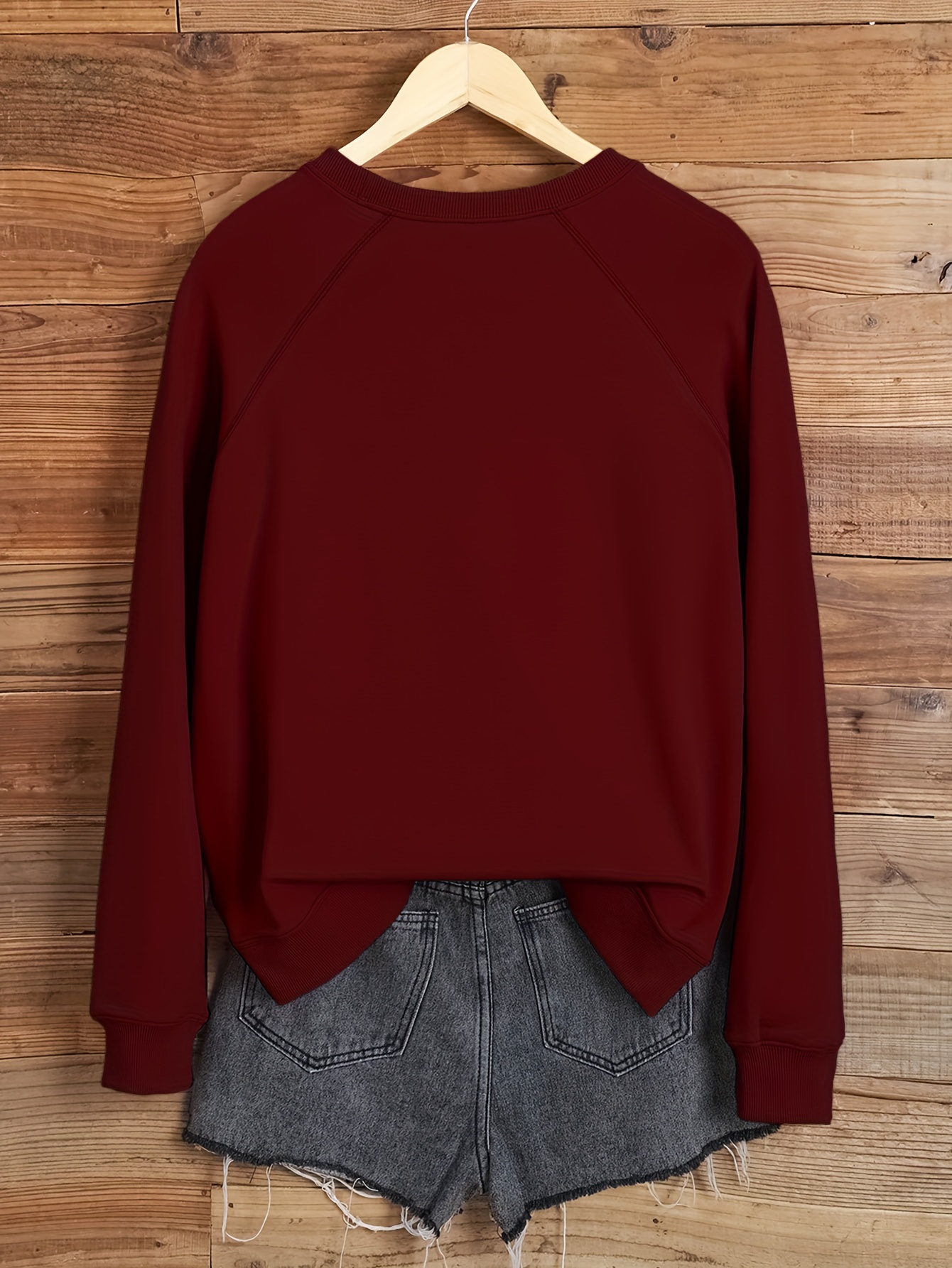 solid color pullover sweatshirt casual raglan sleeve crew neck sweatshirt for fall winter womens clothing details 26