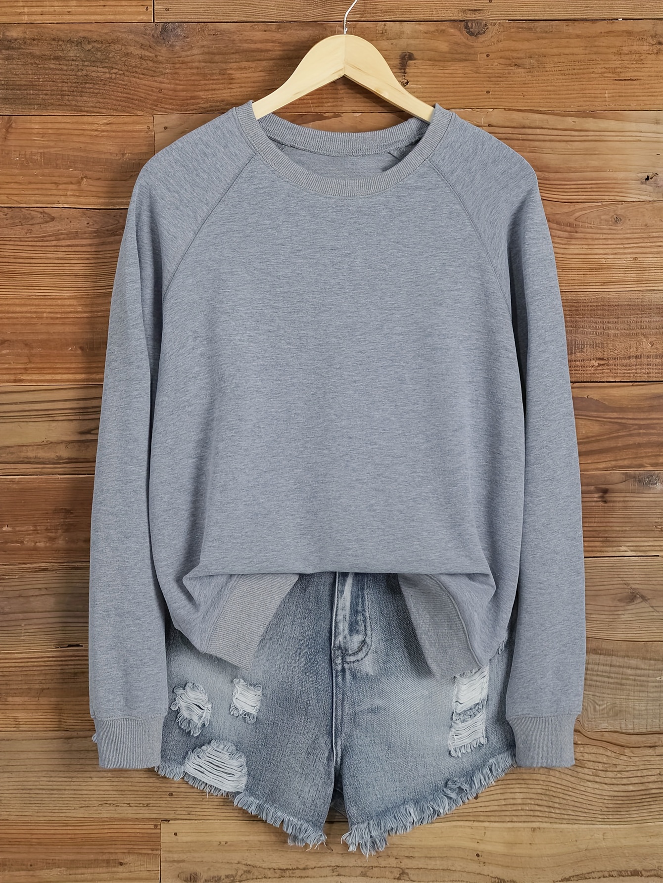 solid color pullover sweatshirt casual raglan sleeve crew neck sweatshirt for fall winter womens clothing details 30