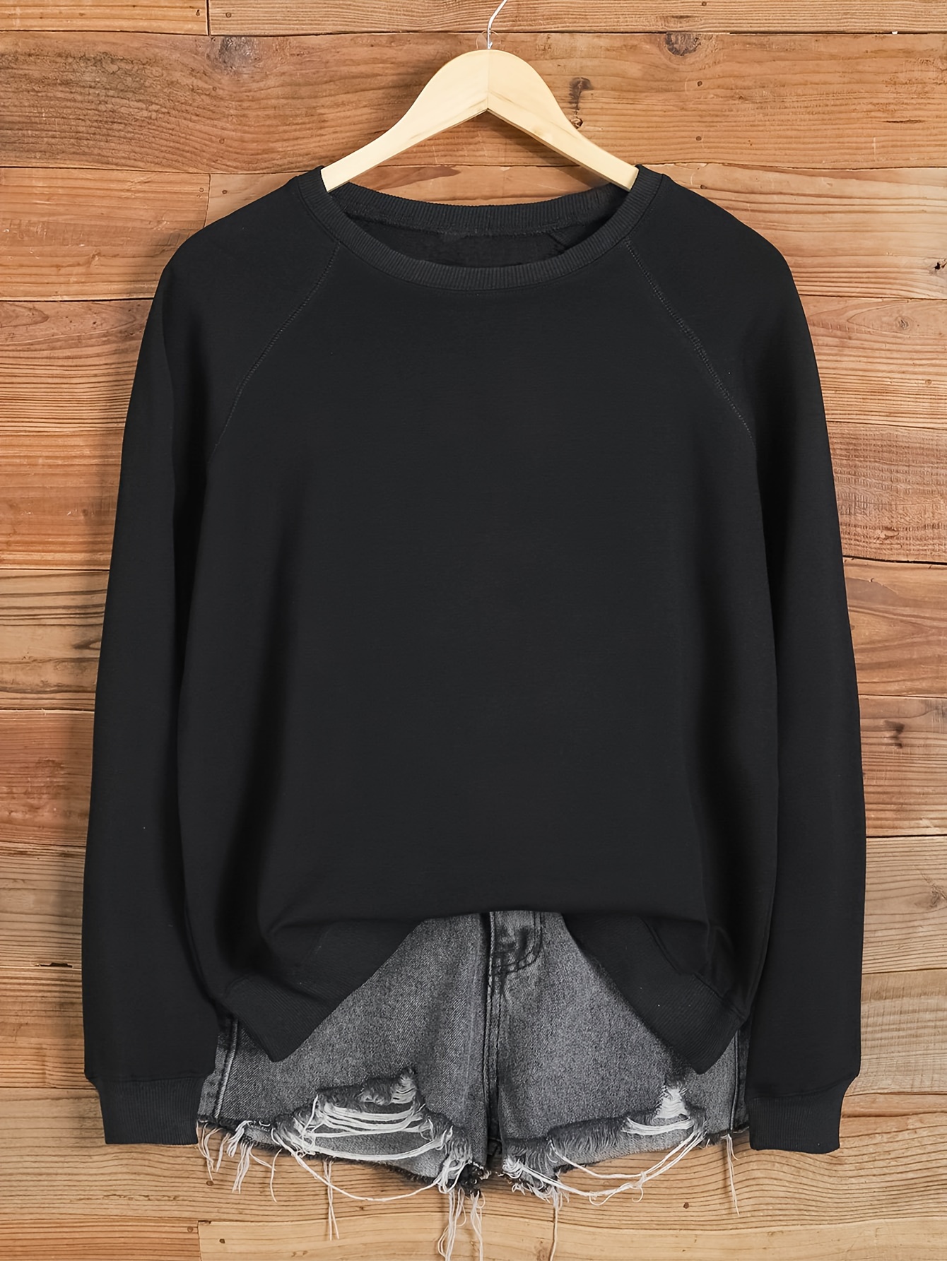 solid color pullover sweatshirt casual raglan sleeve crew neck sweatshirt for fall winter womens clothing details 35