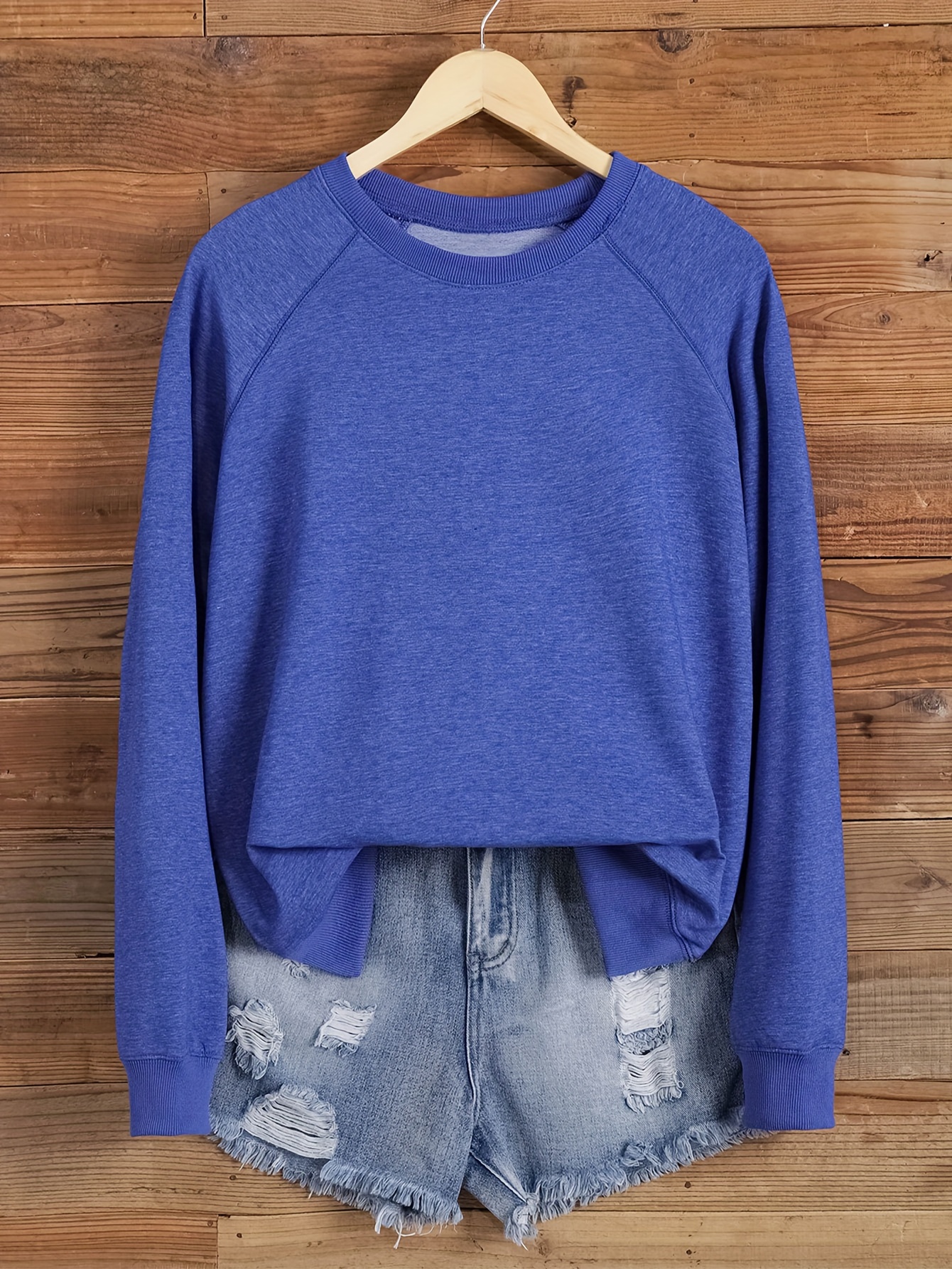 solid color pullover sweatshirt casual raglan sleeve crew neck sweatshirt for fall winter womens clothing details 40