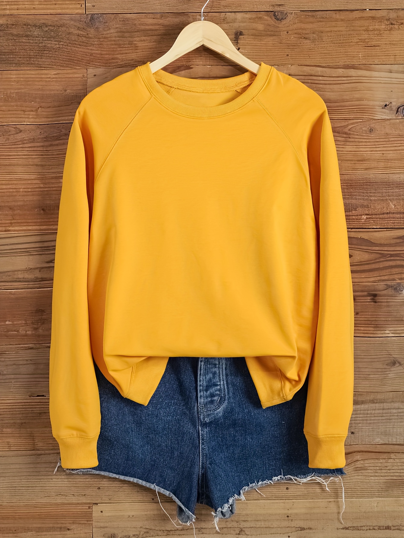 solid color pullover sweatshirt casual raglan sleeve crew neck sweatshirt for fall winter womens clothing details 51