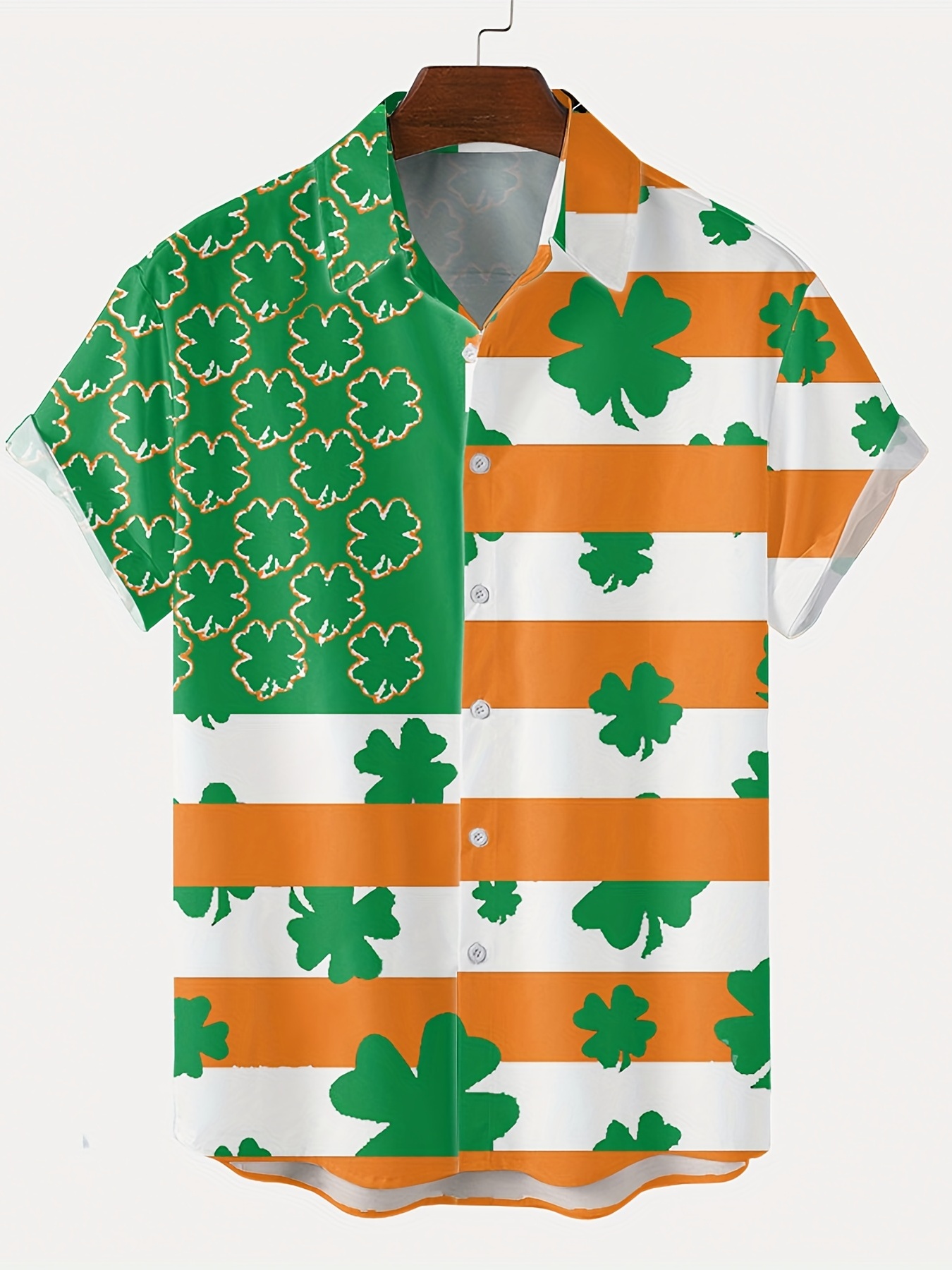 shamrock element st patricks day various print mens casual short sleeve shirt mens shirt for summer vacation resort tops for men gift for men details 0