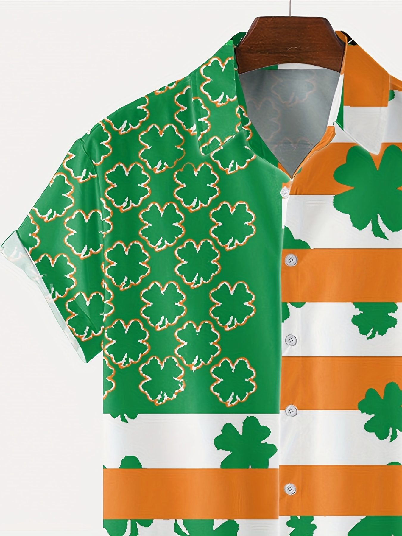 shamrock element st patricks day various print mens casual short sleeve shirt mens shirt for summer vacation resort tops for men gift for men details 4