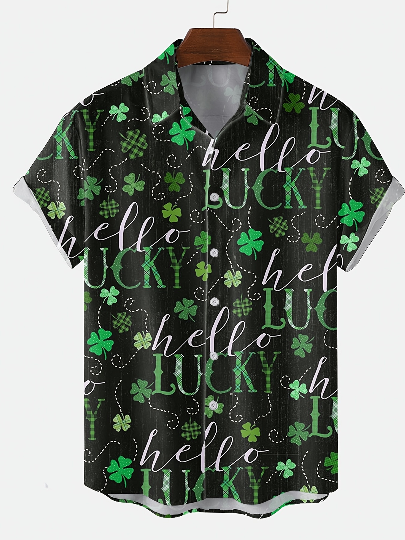 shamrock element st patricks day various print mens casual short sleeve shirt mens shirt for summer vacation resort tops for men gift for men details 5