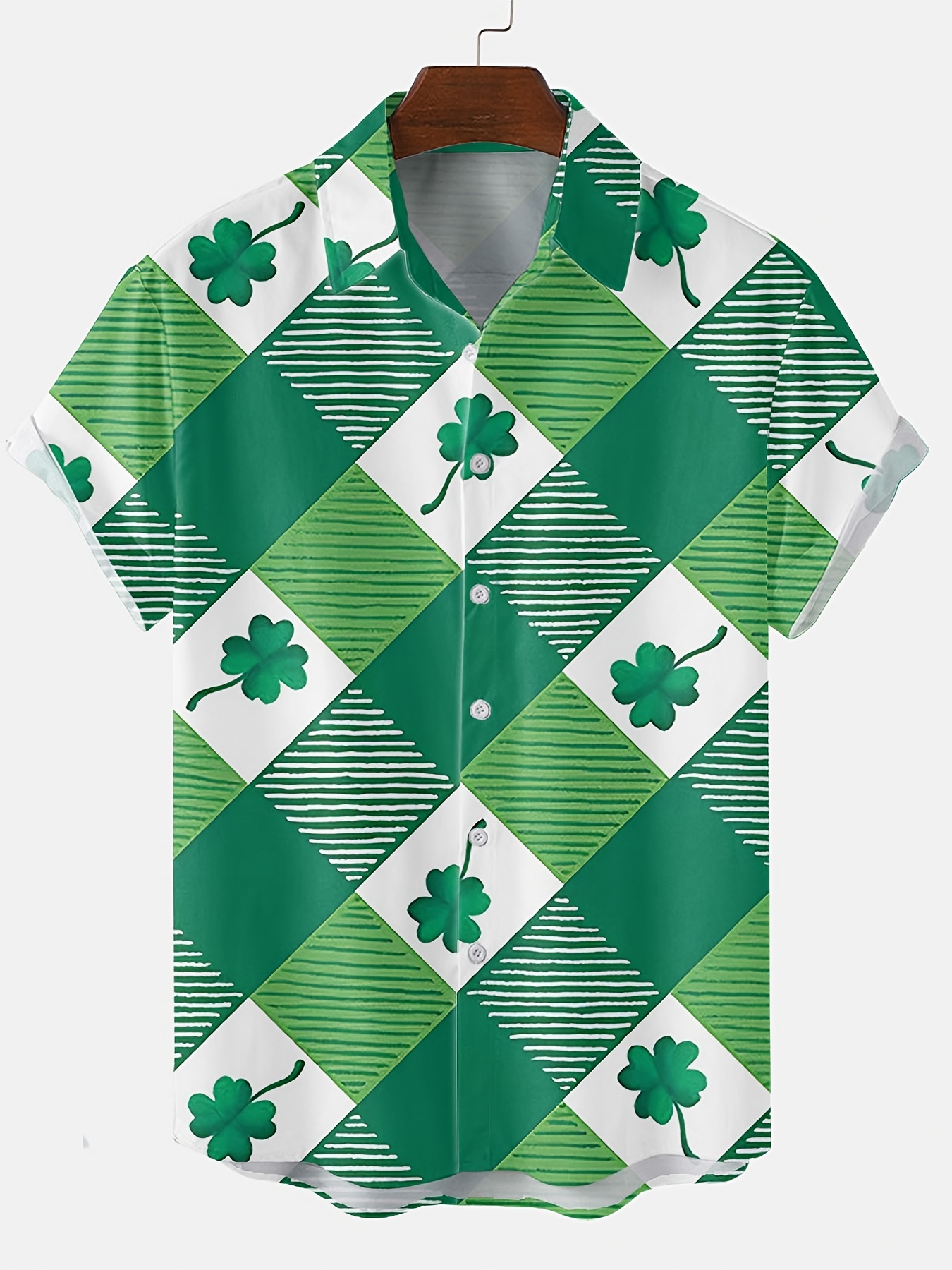 shamrock element st patricks day various print mens casual short sleeve shirt mens shirt for summer vacation resort tops for men gift for men details 10