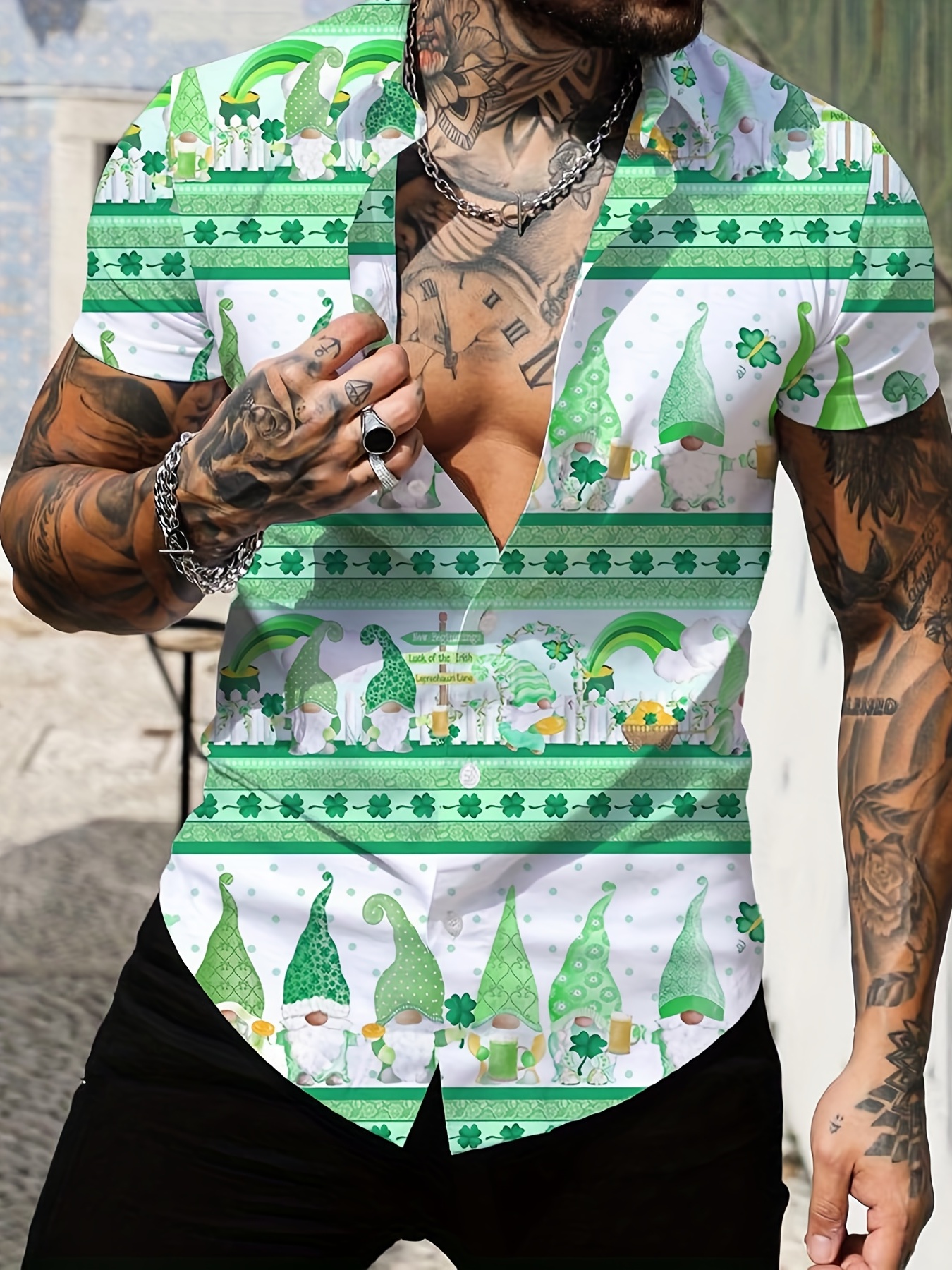 shamrock element st patricks day various print mens casual short sleeve shirt mens shirt for summer vacation resort tops for men gift for men details 17