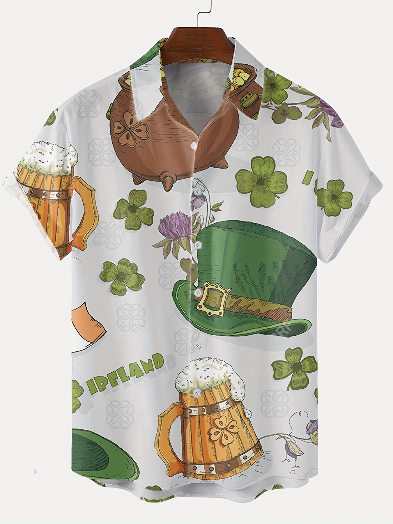 shamrock element st patricks day various print mens casual short sleeve shirt mens shirt for summer vacation resort tops for men gift for men details 25