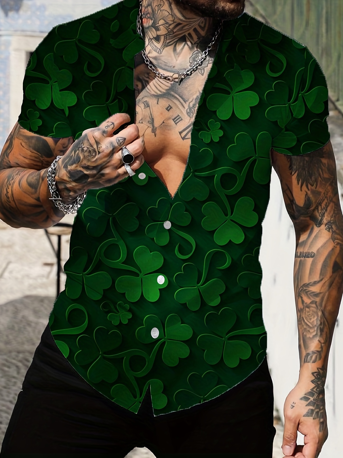 shamrock element st patricks day various print mens casual short sleeve shirt mens shirt for summer vacation resort tops for men gift for men details 32