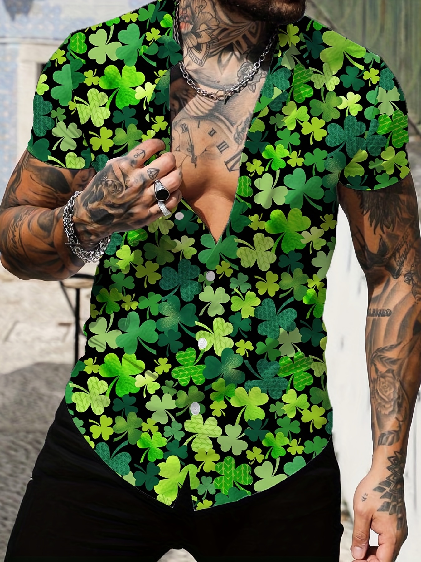 shamrock element st patricks day various print mens casual short sleeve shirt mens shirt for summer vacation resort tops for men gift for men details 36