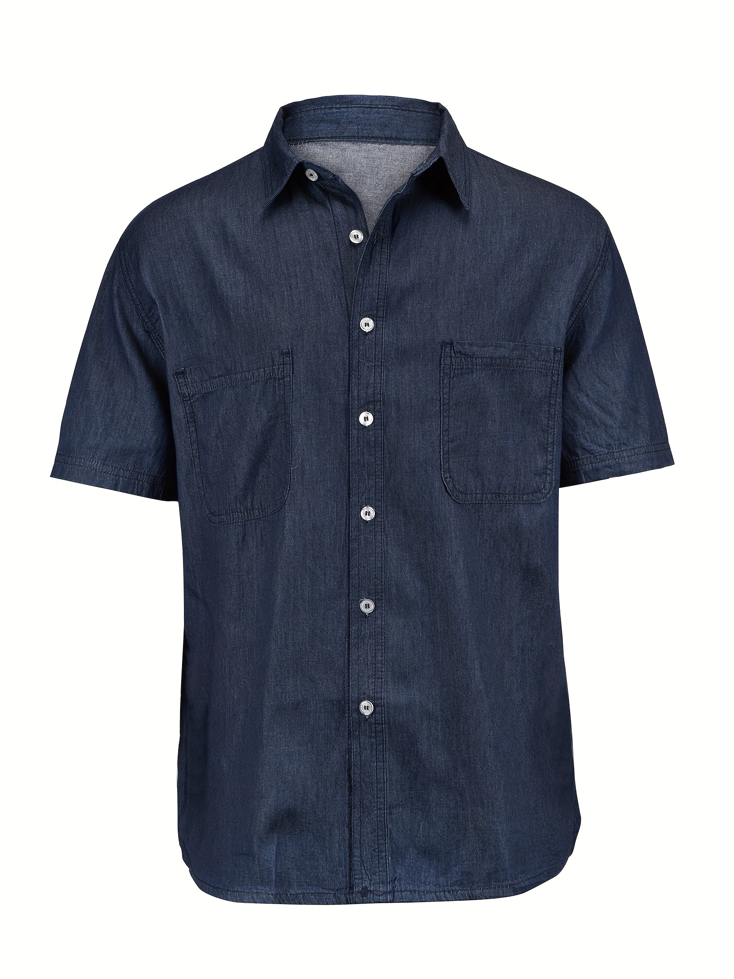 mens denim dress cotton shirt button up short sleeve shirt details 0