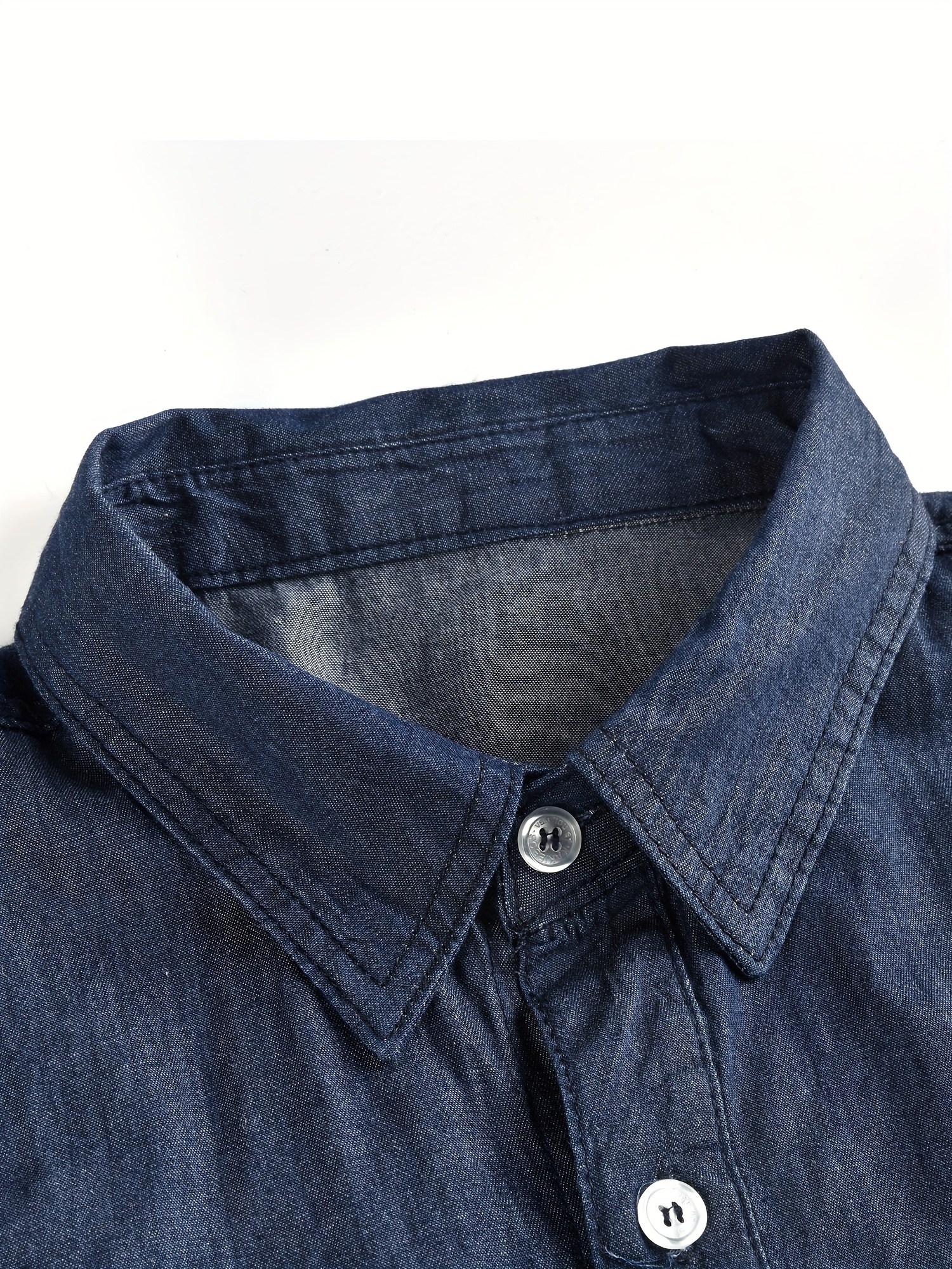 mens denim dress cotton shirt button up short sleeve shirt details 4