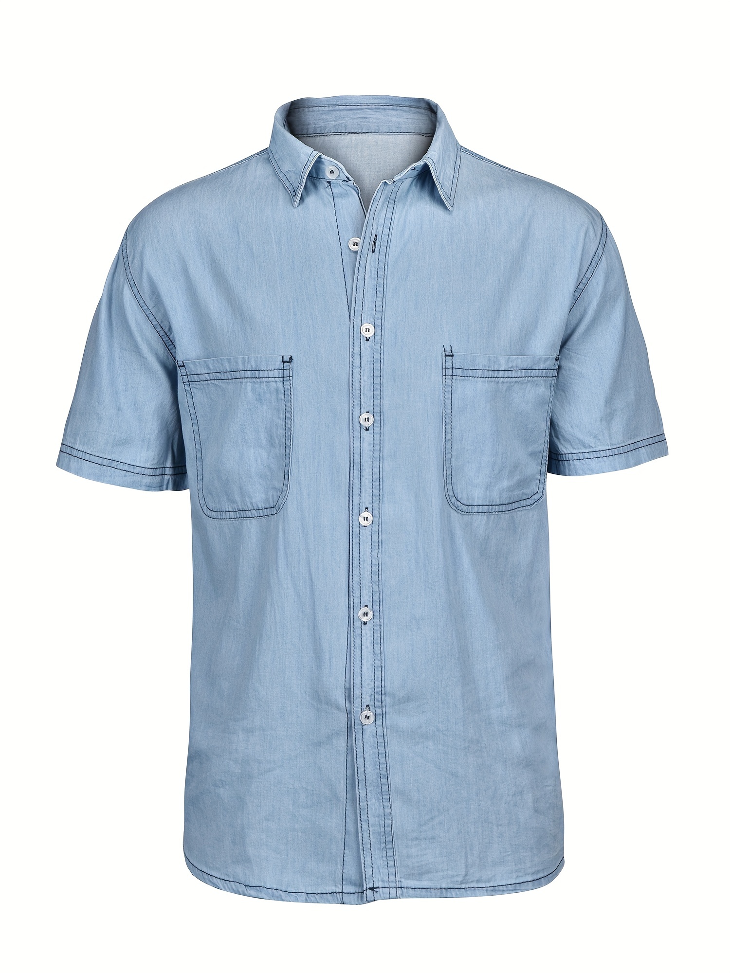 mens denim dress cotton shirt button up short sleeve shirt details 6