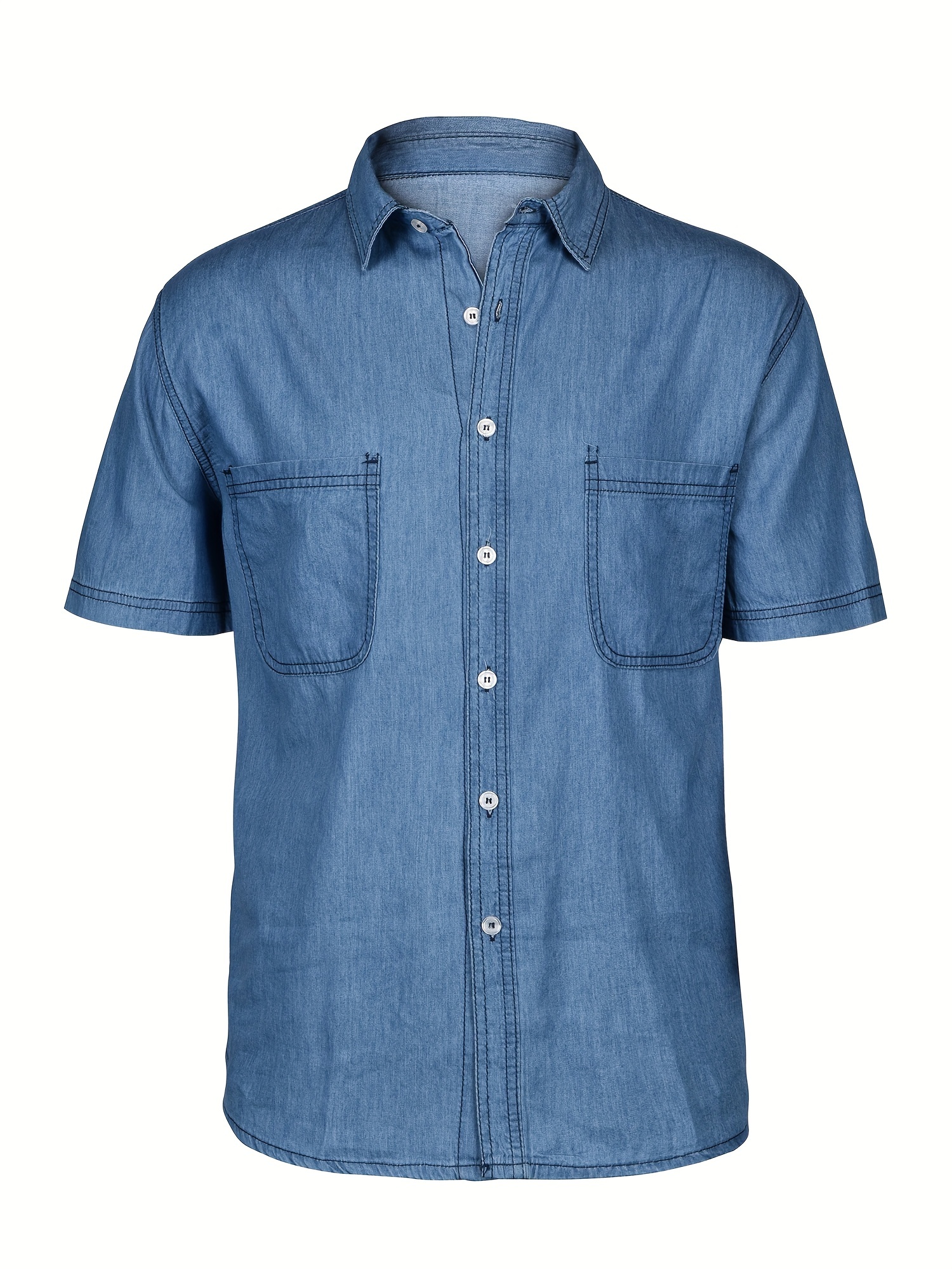 mens denim dress cotton shirt button up short sleeve shirt details 15