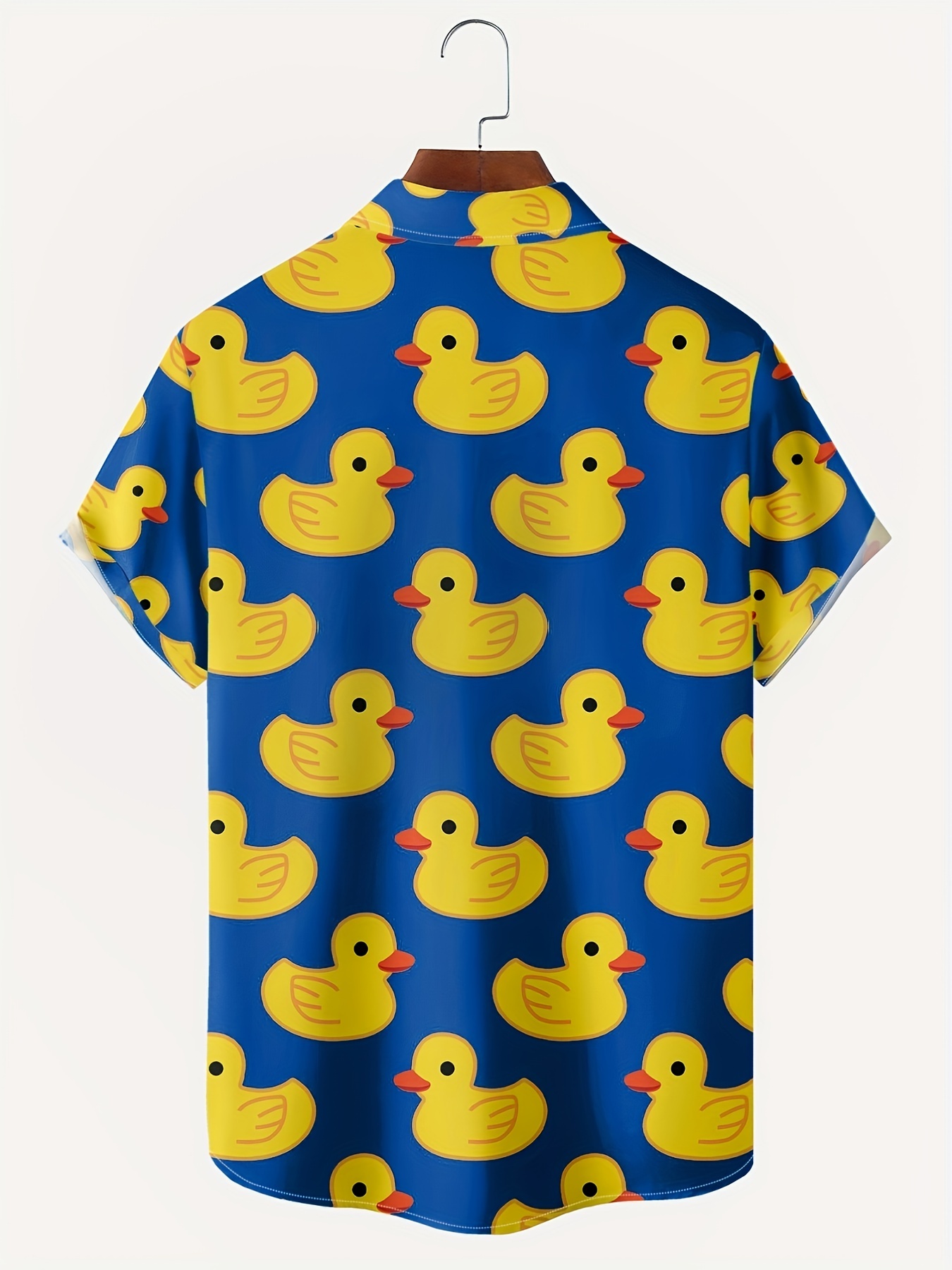 cute duck print mens casual short sleeve shirt with chest pocket mens shirt for summer vacation resort tops for men details 1