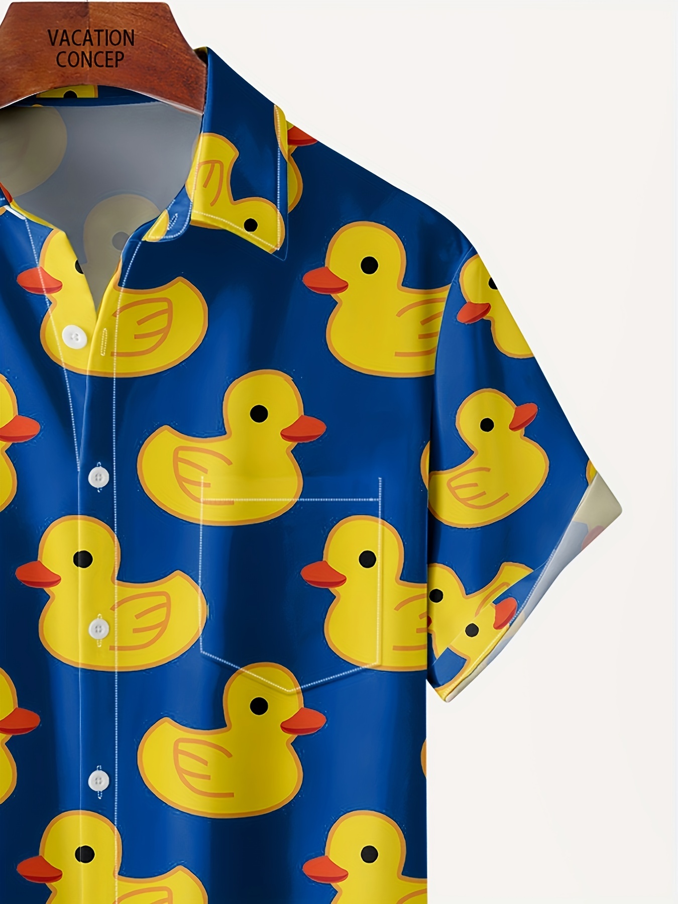 cute duck print mens casual short sleeve shirt with chest pocket mens shirt for summer vacation resort tops for men details 2