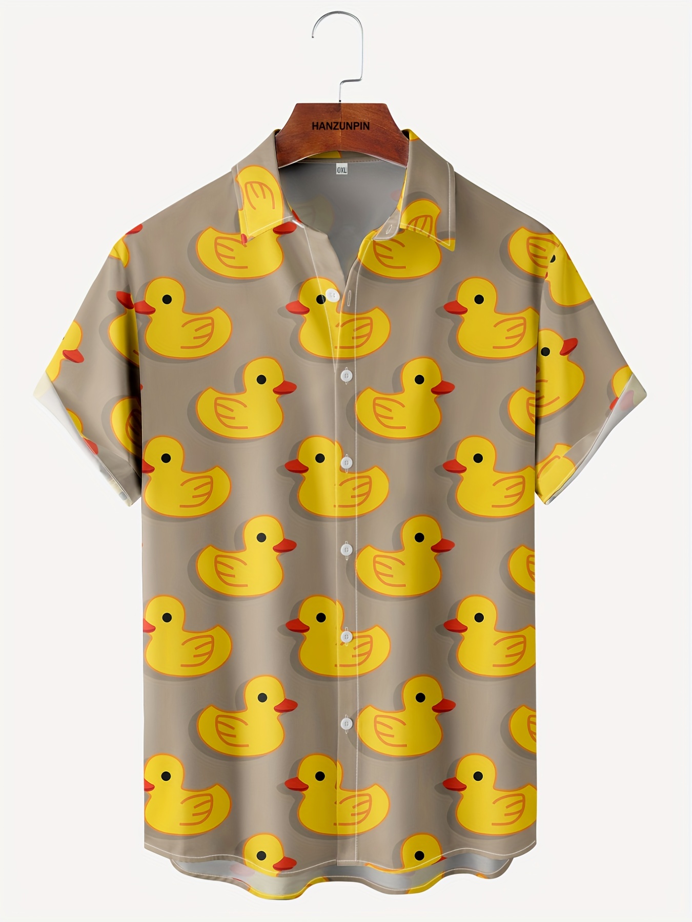 cute duck print mens casual short sleeve shirt with chest pocket mens shirt for summer vacation resort tops for men details 5