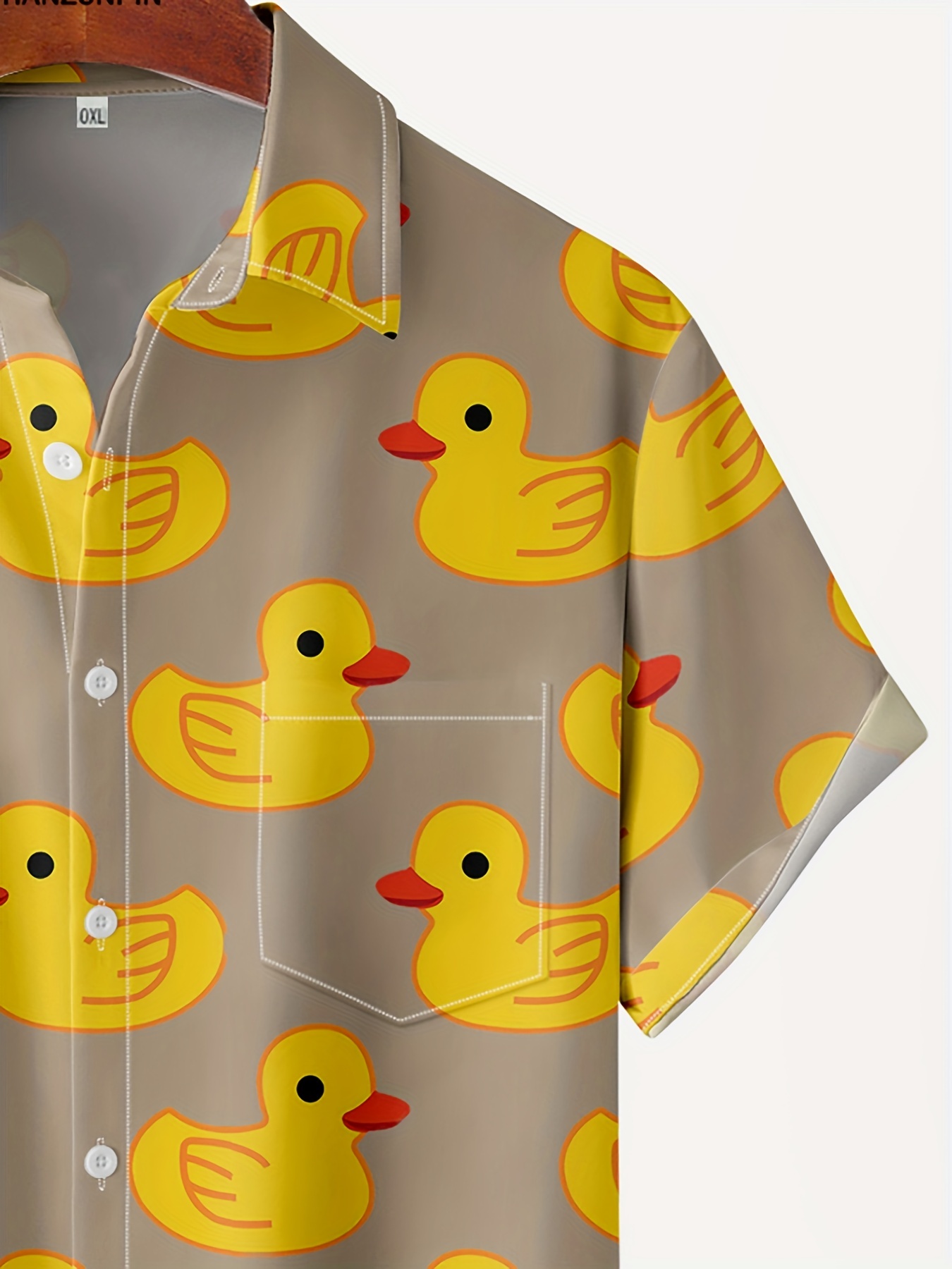 cute duck print mens casual short sleeve shirt with chest pocket mens shirt for summer vacation resort tops for men details 7