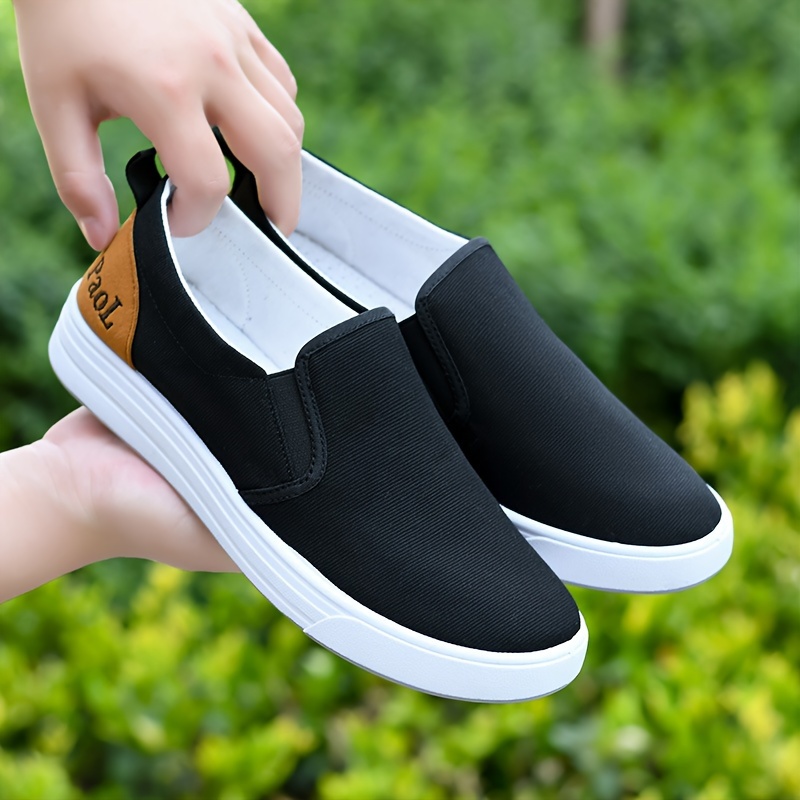 mens solid color simple style slip on canvas shoes comfy non slip casual rubber sole walking shoes mens footwear today s best daily deals temu details 2