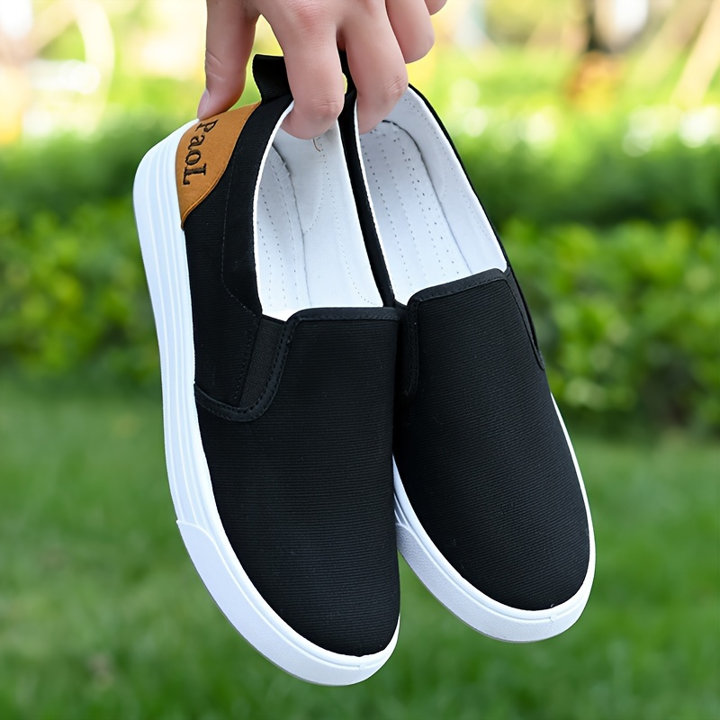 mens solid color simple style slip on canvas shoes comfy non slip casual rubber sole walking shoes mens footwear today s best daily deals temu details 3