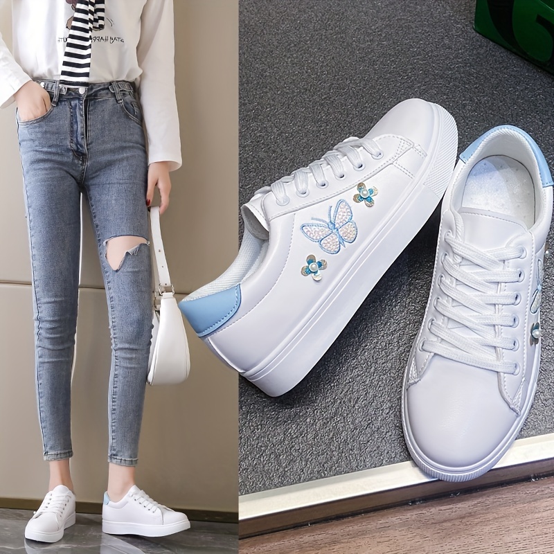 butterfly pattern skate shoes women s stylish lace flat low details 3