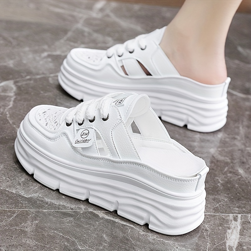 women s breathable platform mule sneakers casual cutout details 0