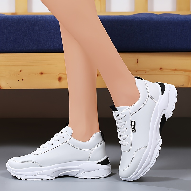 solid color casual sneakers women s lace comfy platform details 6